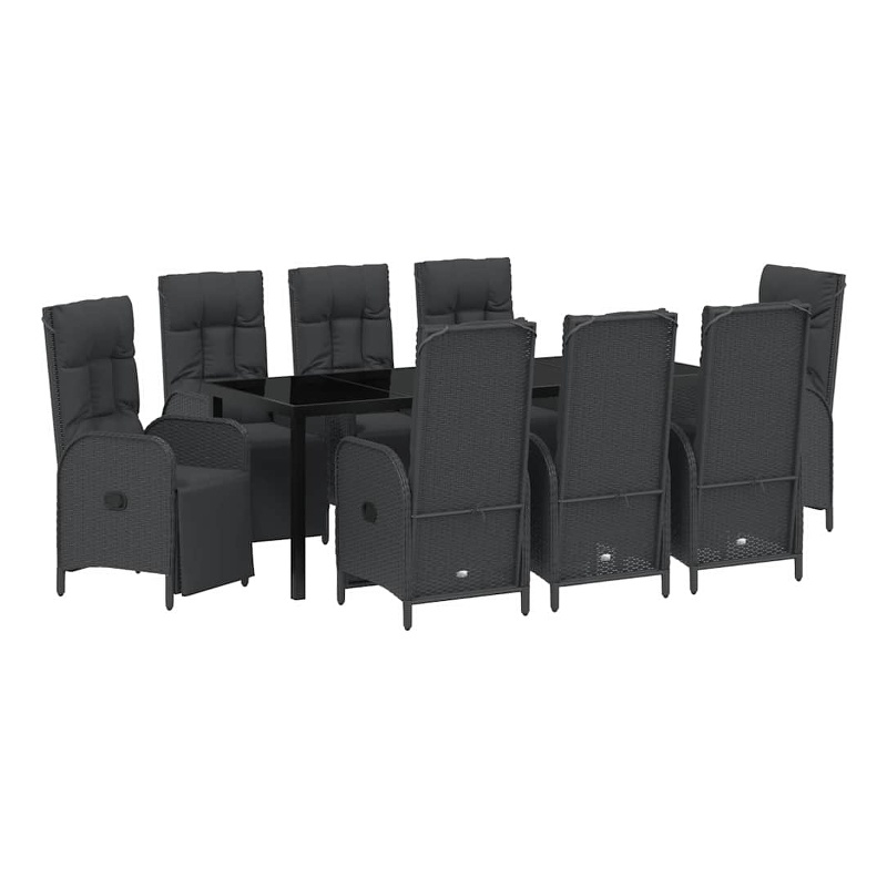 vidaXL Garden Dining Set 9 pcs Black Poly Rattan
