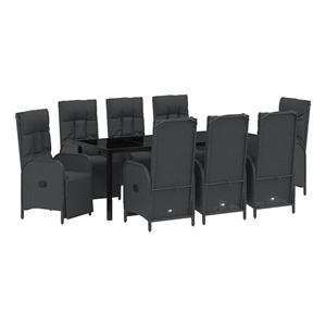 vidaXL Garden Dining Set 9 pcs Black Poly Rattan
