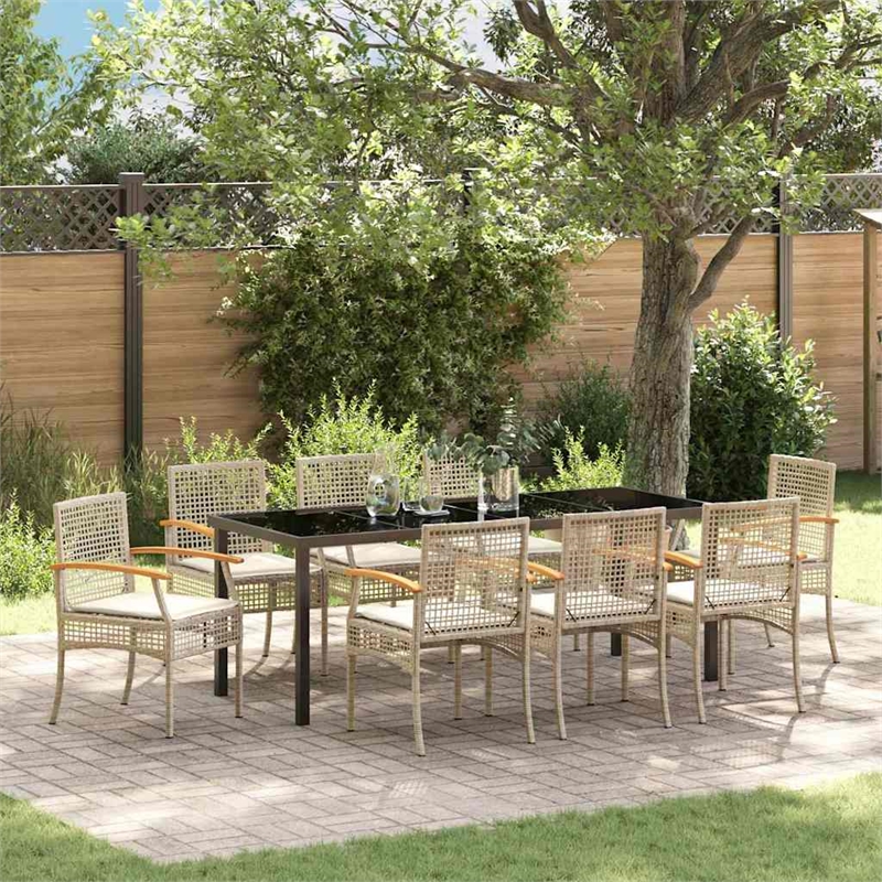 vidaXL Garden Dining Set 9 pcs Beige and Black Rattan