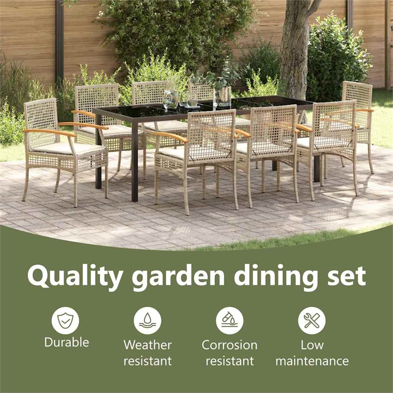vidaXL Garden Dining Set 9 pcs Beige and Black Rattan