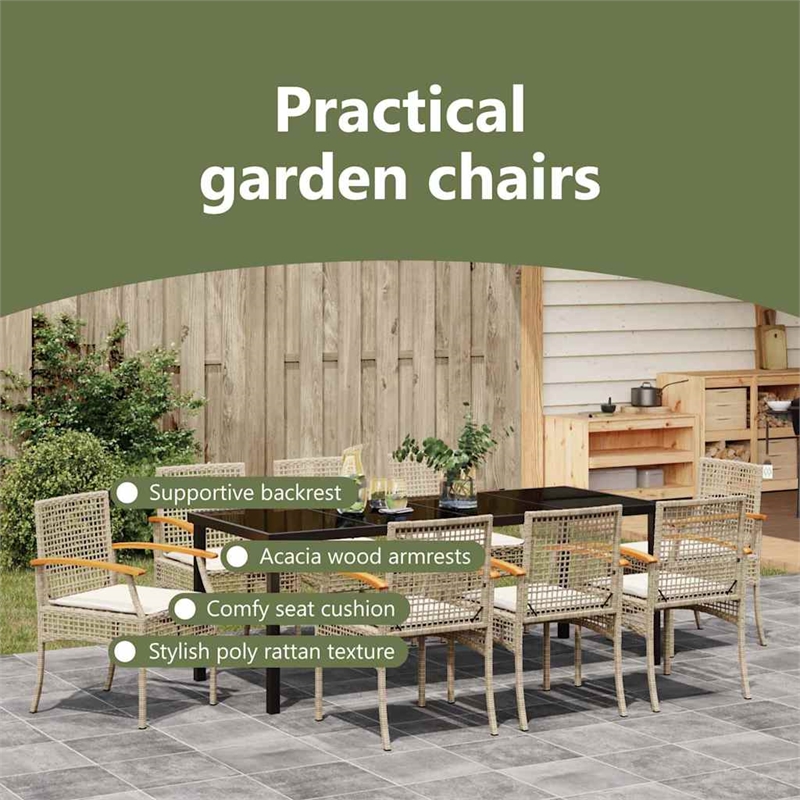 vidaXL Garden Dining Set 9 pcs Beige and Black Rattan