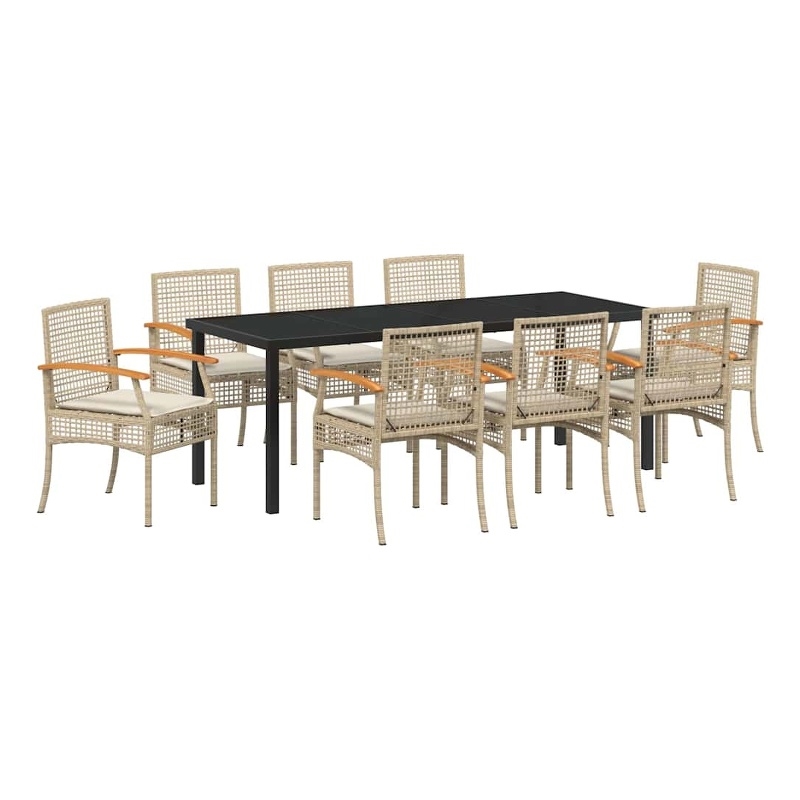 vidaXL Garden Dining Set 9 pcs Beige and Black Rattan