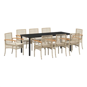 vidaXL Garden Dining Set 9 pcs Beige and Black Rattan