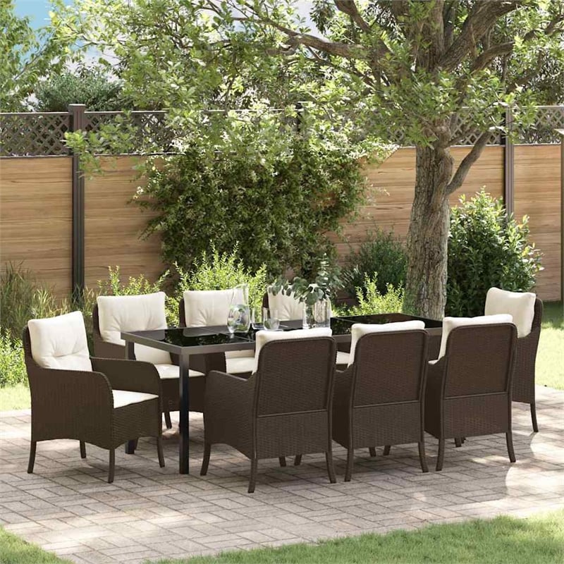 vidaXL Garden Dining Set 9 pcs Brown Poly Rattan