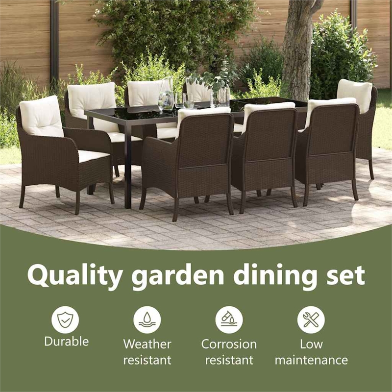 vidaXL Garden Dining Set 9 pcs Brown Poly Rattan