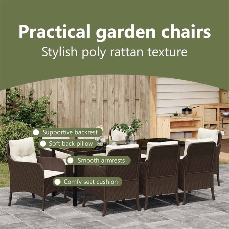 vidaXL Garden Dining Set 9 pcs Brown Poly Rattan