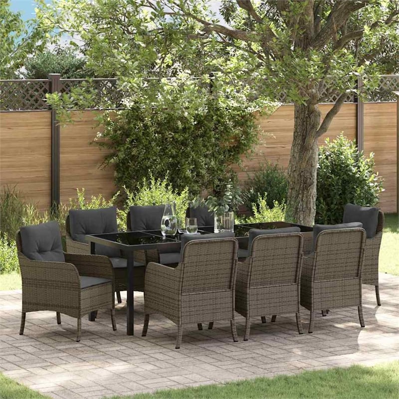 vidaXL Garden Dining Set 9 pcs Grey Poly Rattan