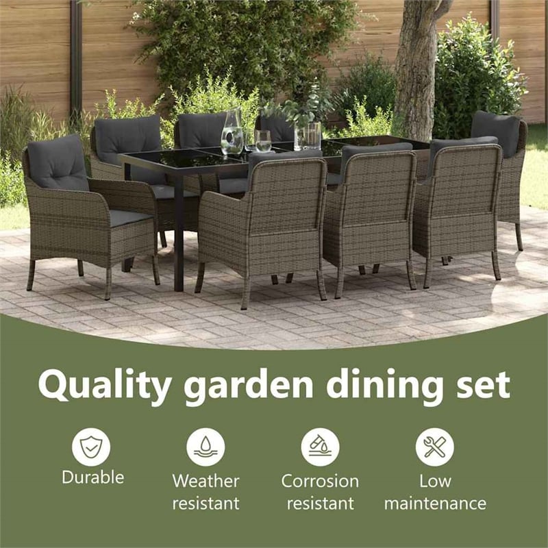 vidaXL Garden Dining Set 9 pcs Grey Poly Rattan