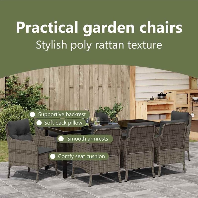 vidaXL Garden Dining Set 9 pcs Grey Poly Rattan