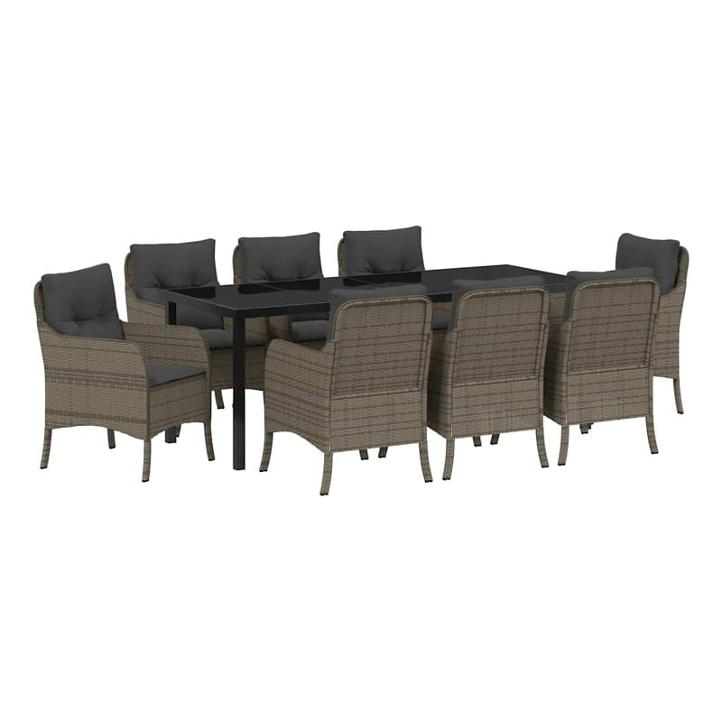 vidaXL Garden Dining Set 9 pcs Grey Poly Rattan