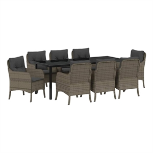 vidaXL Garden Dining Set 9 pcs Grey Poly Rattan
