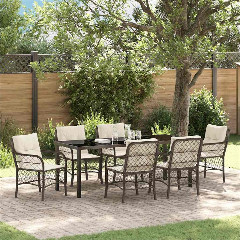 vidaXL Garden Dining Set 7 pcs Brown Poly Rattan