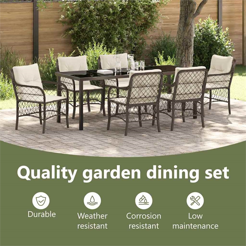 vidaXL Garden Dining Set 7 pcs Brown Poly Rattan