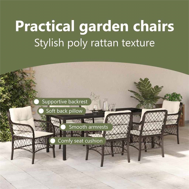 vidaXL Garden Dining Set 7 pcs Brown Poly Rattan