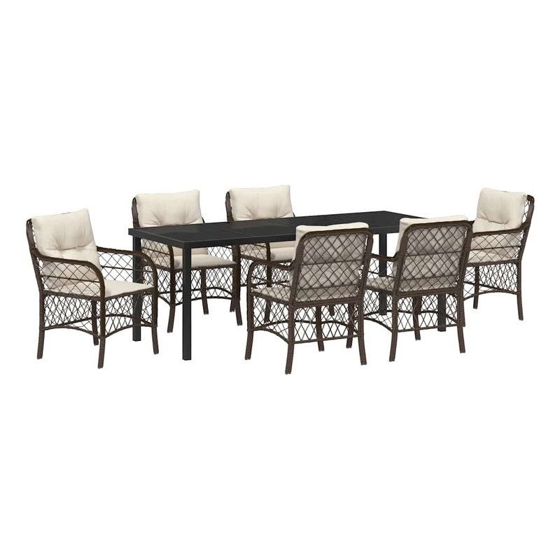 vidaXL Garden Dining Set 7 pcs Brown Poly Rattan