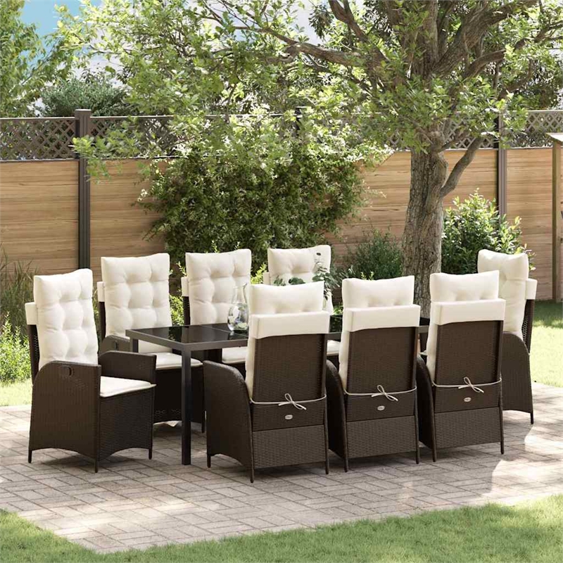 vidaXL Garden Dining Set 9 pcs Brown Poly Rattan