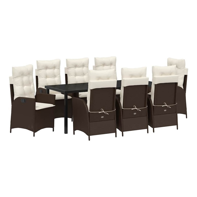 vidaXL Garden Dining Set 9 pcs Brown Poly Rattan