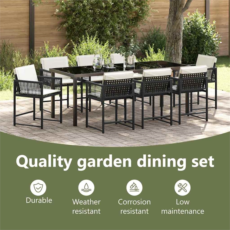 vidaXL Garden Dining Set 9 pcs Black Poly Rattan