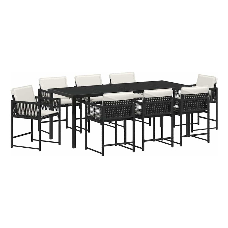 vidaXL Garden Dining Set 9 pcs Black Poly Rattan