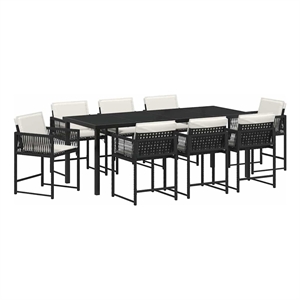 vidaXL Garden Dining Set 9 pcs Black Poly Rattan