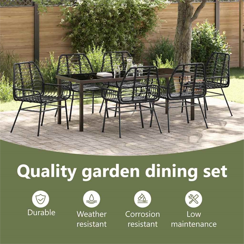 vidaXL Garden Dining Set 7 pcs Black Poly Rattan