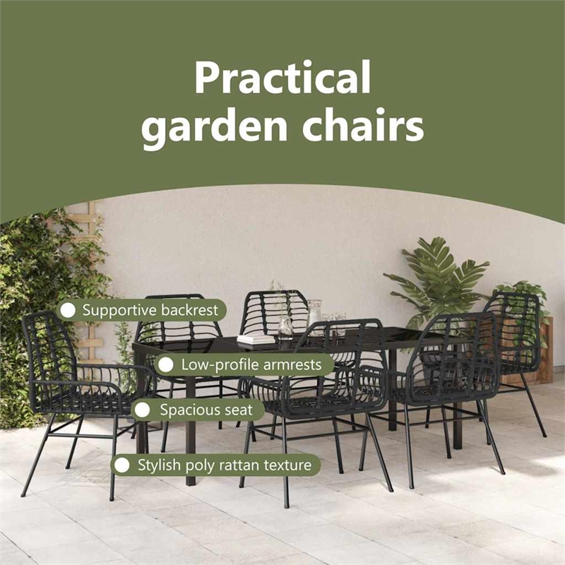 vidaXL Garden Dining Set 7 pcs Black Poly Rattan