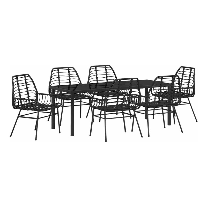 vidaXL Garden Dining Set 7 pcs Black Poly Rattan