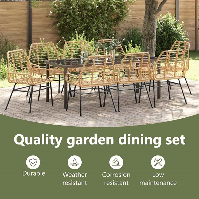 vidaXL Garden Dining Set 9 pcs Brown Poly Rattan