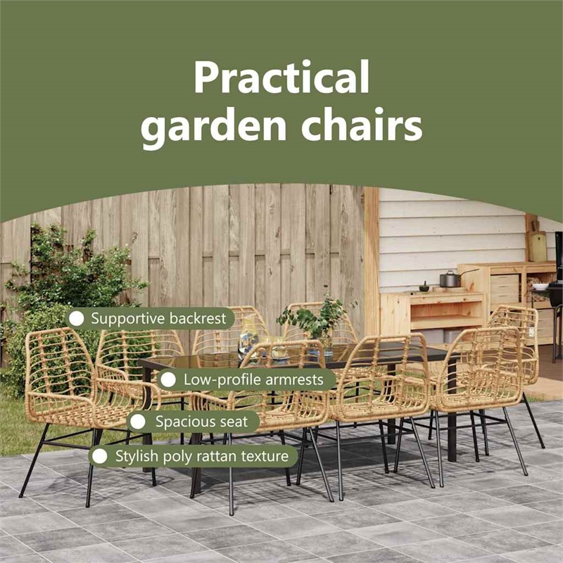 vidaXL Garden Dining Set 9 pcs Brown Poly Rattan