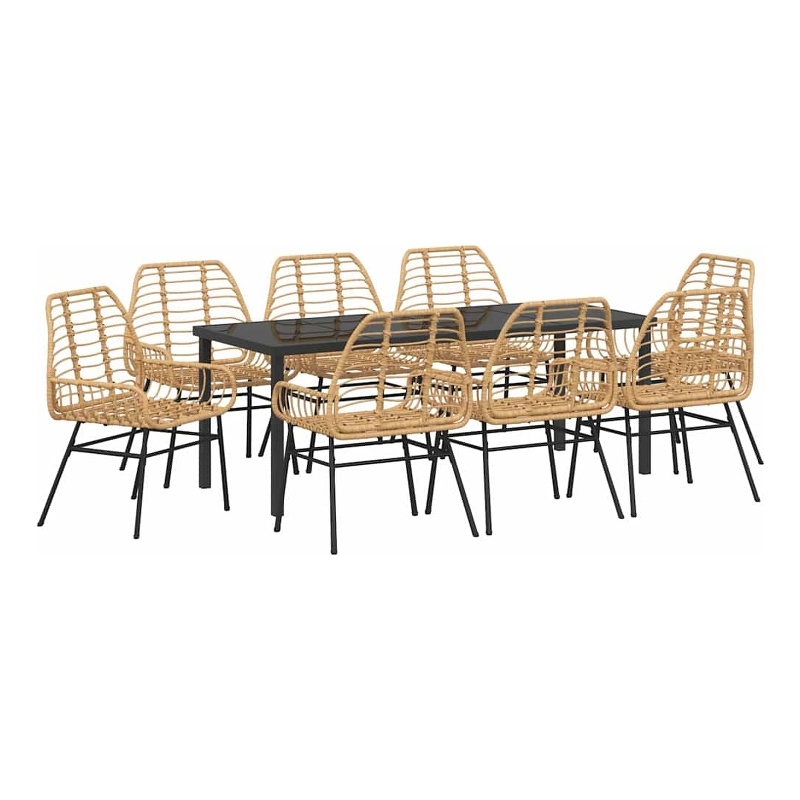 vidaXL Garden Dining Set 9 pcs Brown Poly Rattan