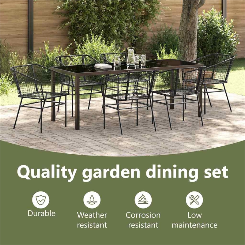 vidaXL Garden Dining Set 7 pcs Black Poly Rattan