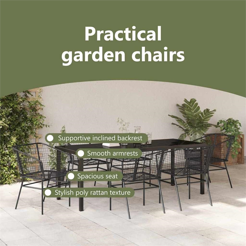 vidaXL Garden Dining Set 7 pcs Black Poly Rattan