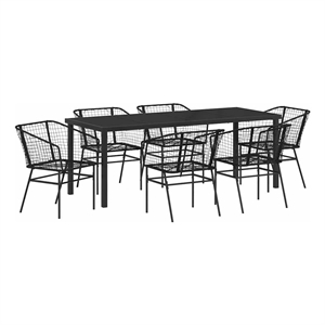 vidaXL Garden Dining Set 7 pcs Black Poly Rattan