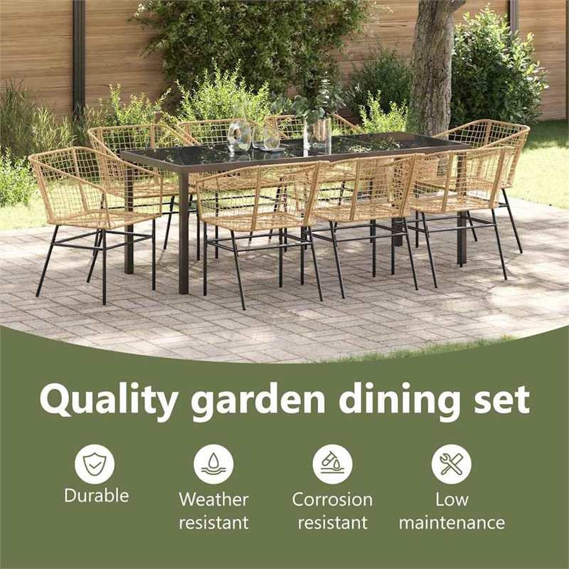 vidaXL Garden Dining Set 9 pcs Brown Poly Rattan