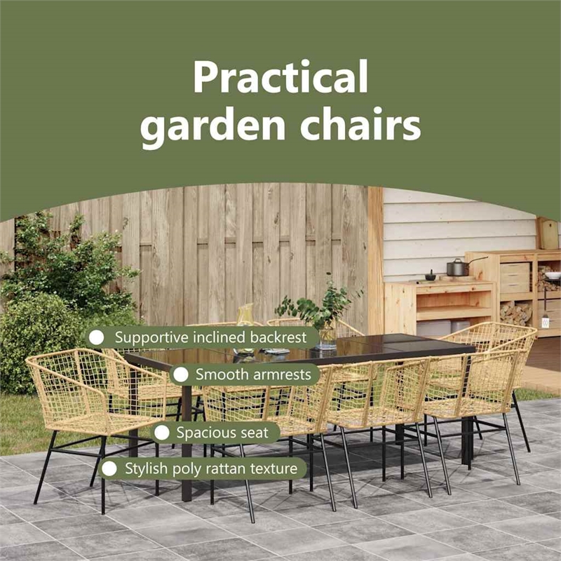 vidaXL Garden Dining Set 9 pcs Brown Poly Rattan