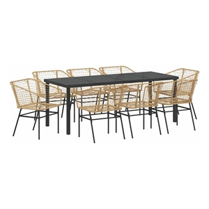 vidaXL Garden Dining Set 9 pcs Brown Poly Rattan
