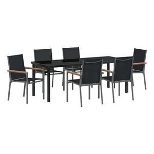 vidaXL Garden Dining Set 7 pcs Black Powder-coated Steel