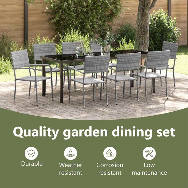 vidaXL Garden Dining Set 9 pcs Grey Poly Rattan