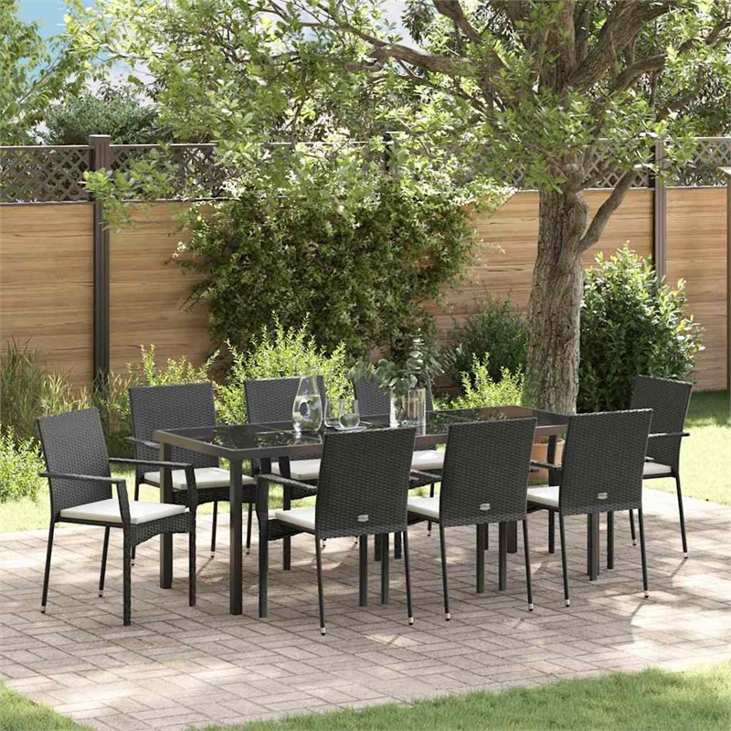 vidaXL Garden Dining Set 9 pcs Black Poly Rattan