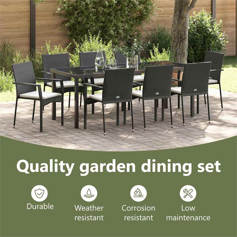 vidaXL Garden Dining Set 9 pcs Black Poly Rattan