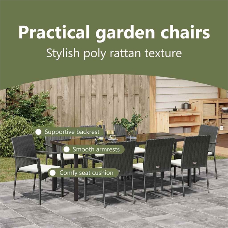 vidaXL Garden Dining Set 9 pcs Black Poly Rattan