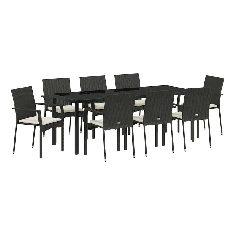 vidaXL Garden Dining Set 9 pcs Black Poly Rattan