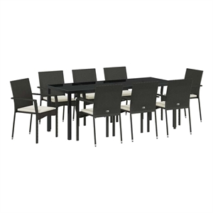 vidaXL Garden Dining Set 9 pcs Black Poly Rattan