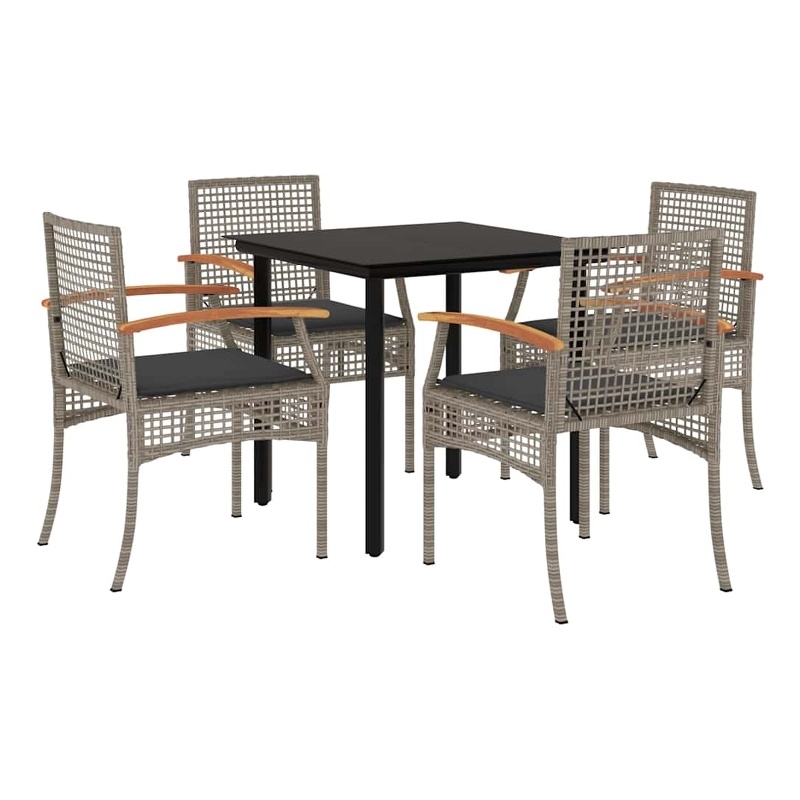 vidaXL 5 Piece Patio Dining Set with Cushions Gray Poly Rattan