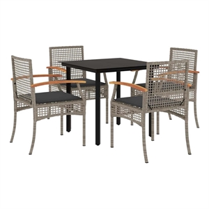 vidaXL 5 Piece Patio Dining Set with Cushions Gray Poly Rattan