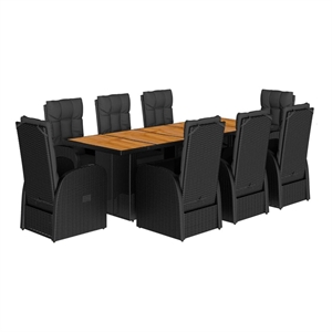 vidaXL 9 Piece Patio Dining Set with Cushions Black Poly Rattan