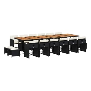vidaXL 17 Piece Garden Dining Set with Cushions Black Poly Rattan