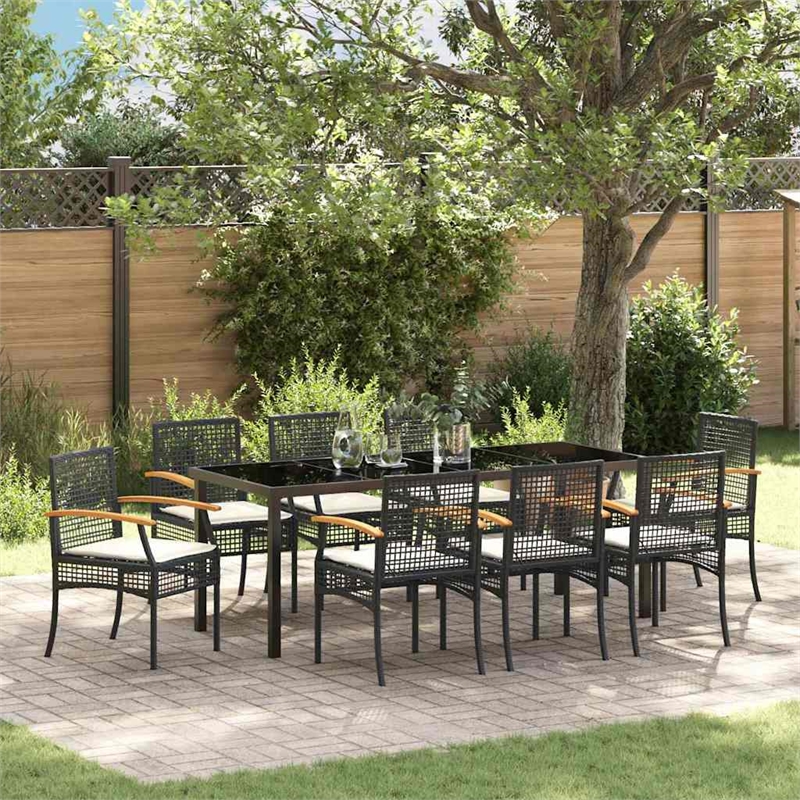 vidaXL Garden Dining Set 9 pcs Black Rattan