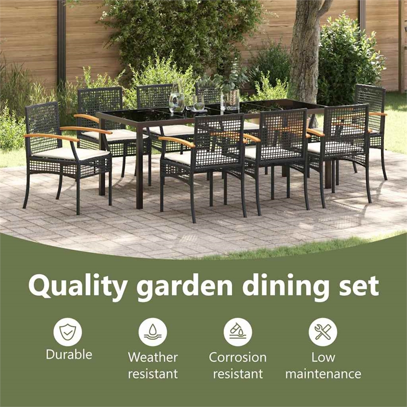 vidaXL Garden Dining Set 9 pcs Black Rattan