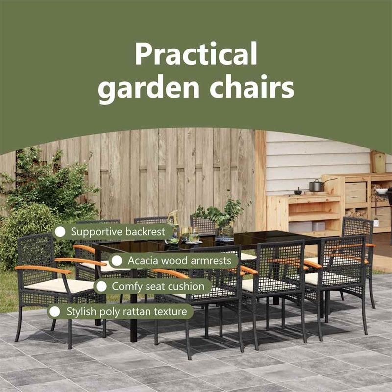 vidaXL Garden Dining Set 9 pcs Black Rattan